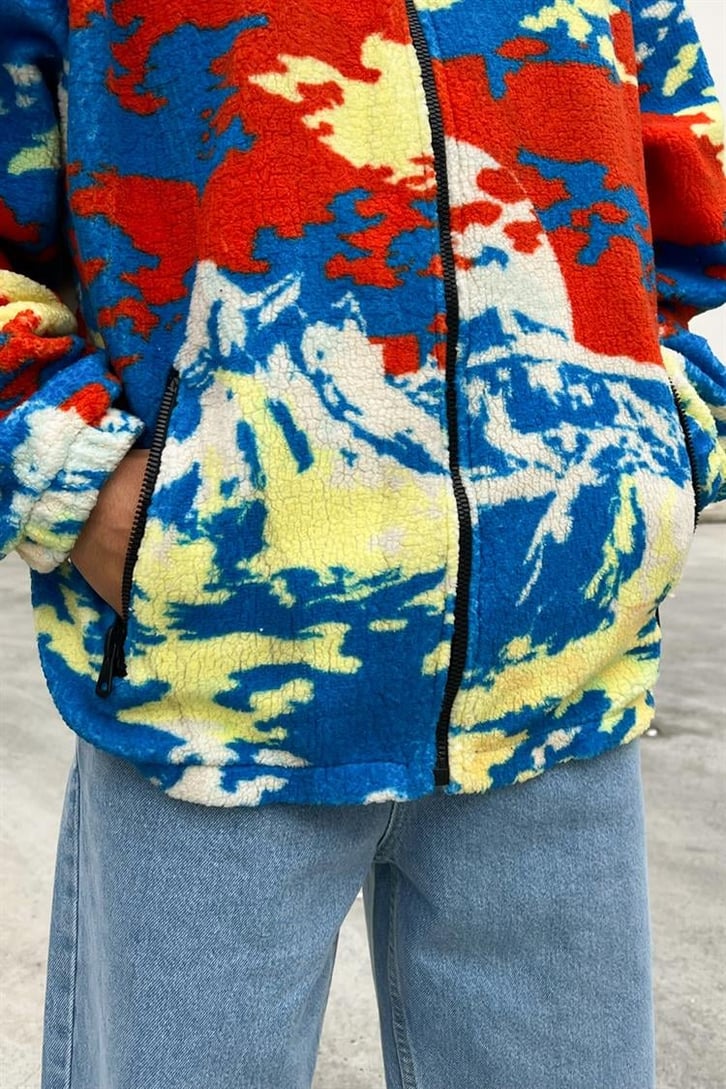 Colored Zipper Peluş Ceket