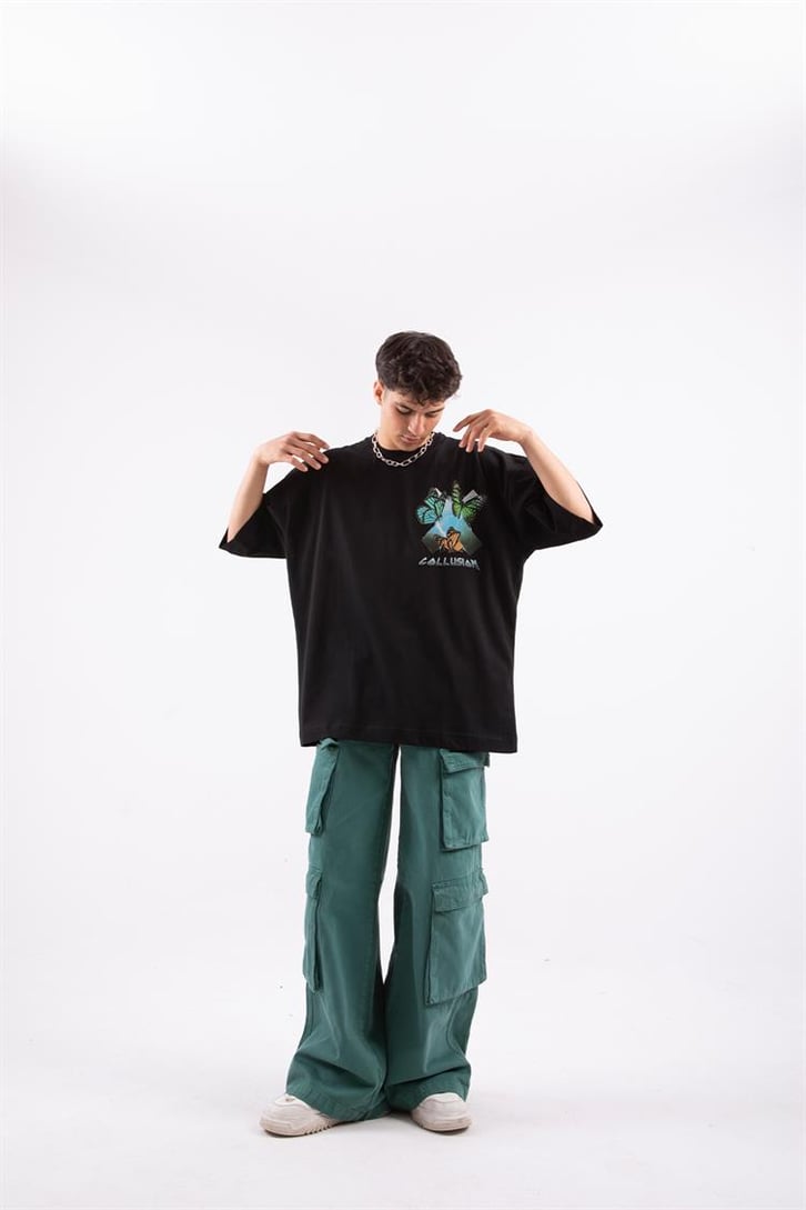 Colorful Butterlfy Siyah Oversize Tshirt