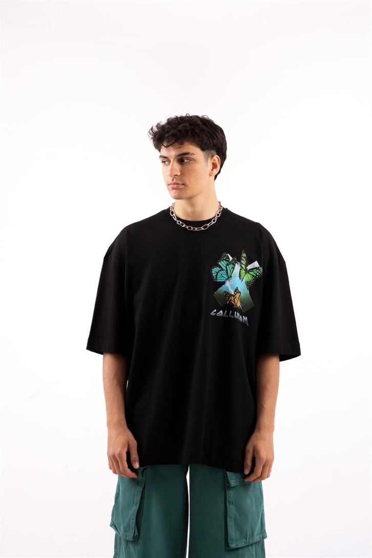 Colorful Butterlfy Siyah Oversize Tshirt