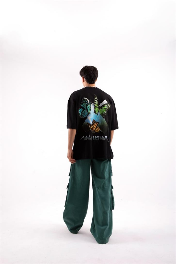 Colorful Butterlfy Siyah Oversize Tshirt
