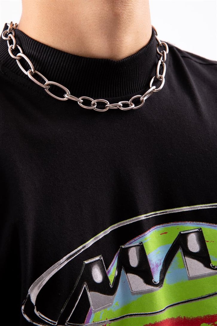 Colorful Human Head Baskılı Siyah Oversize Tshirt