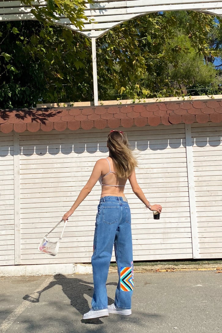 Colorful Patch Detay Mavi Baggy Jean