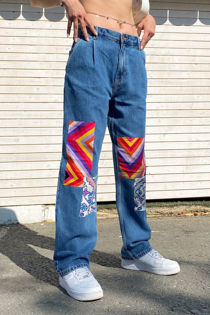 Colorful Patch Detay Mavi Baggy Jean