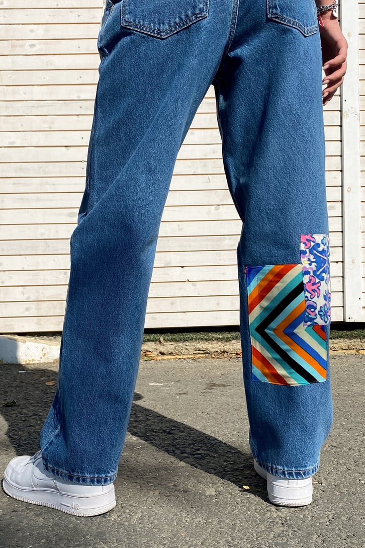 Colorful Patch Detay Mavi Baggy Jean