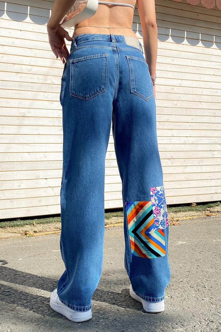 Colorful Patch Detay Mavi Baggy Jean