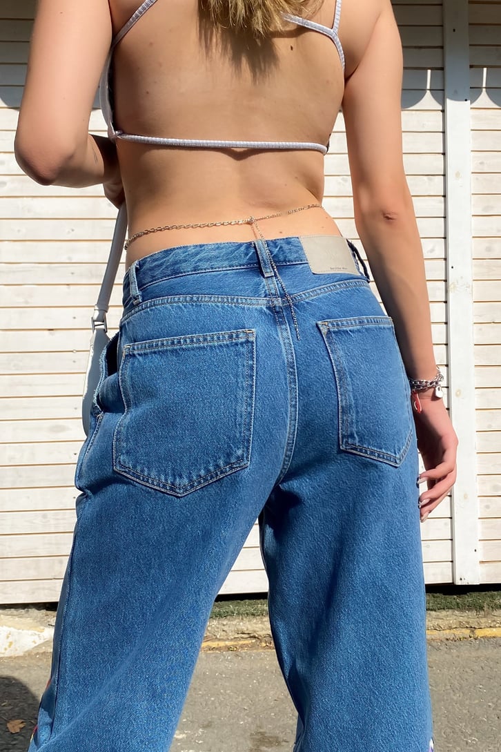 Colorful Patch Detay Mavi Baggy Jean
