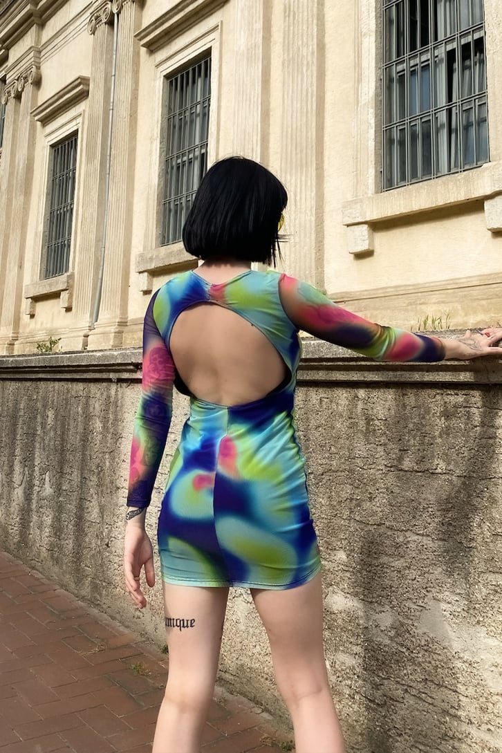 Colorful Sırt Dekolteli Elbise