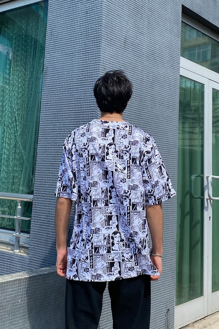 Comics Desenli Beyaz Oversize Tshirt