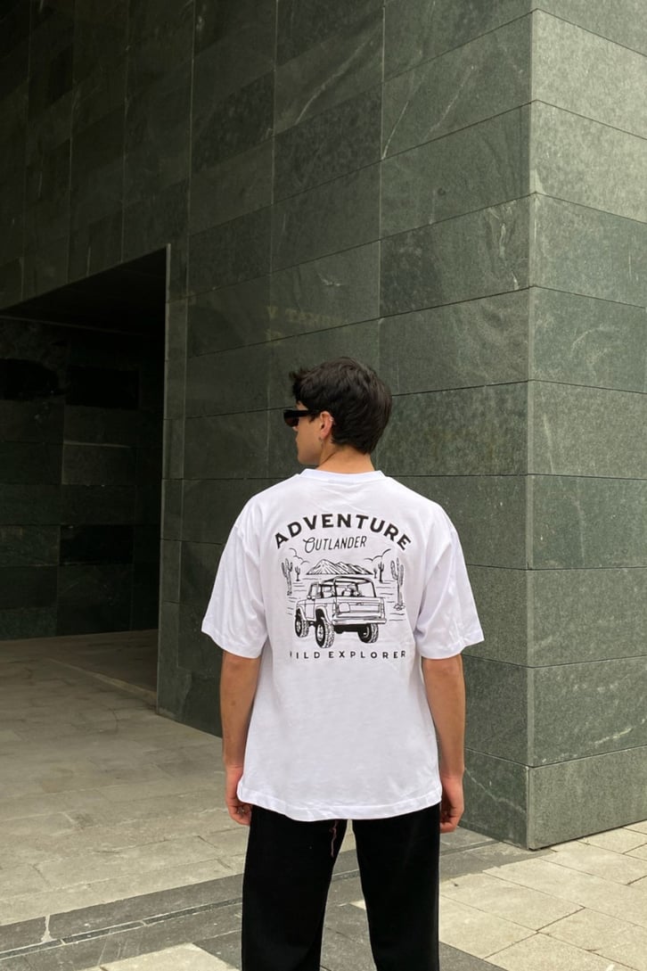 Compass Oversize Printed Beyaz Tshirt