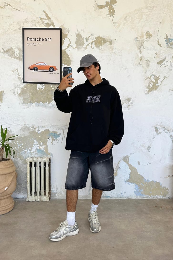 Computer Baskılı Oversize Hoodie