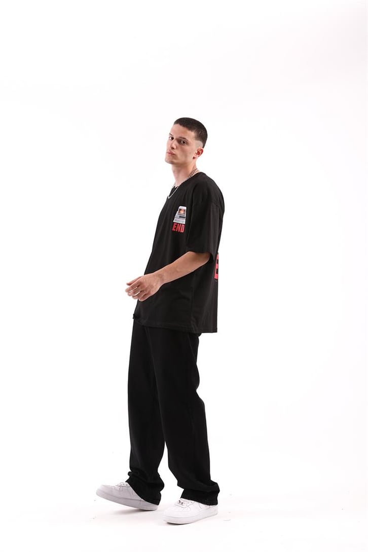 Computer End Baskılı Siyah Oversize Tişört