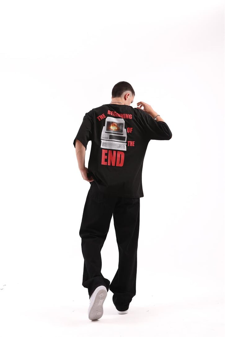 Computer End Baskılı Siyah Oversize Tişört