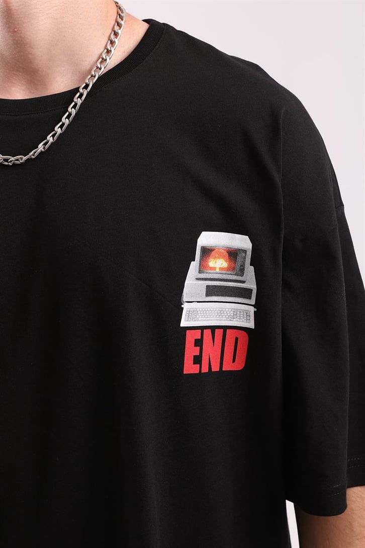 Computer End Baskılı Siyah Oversize Tişört