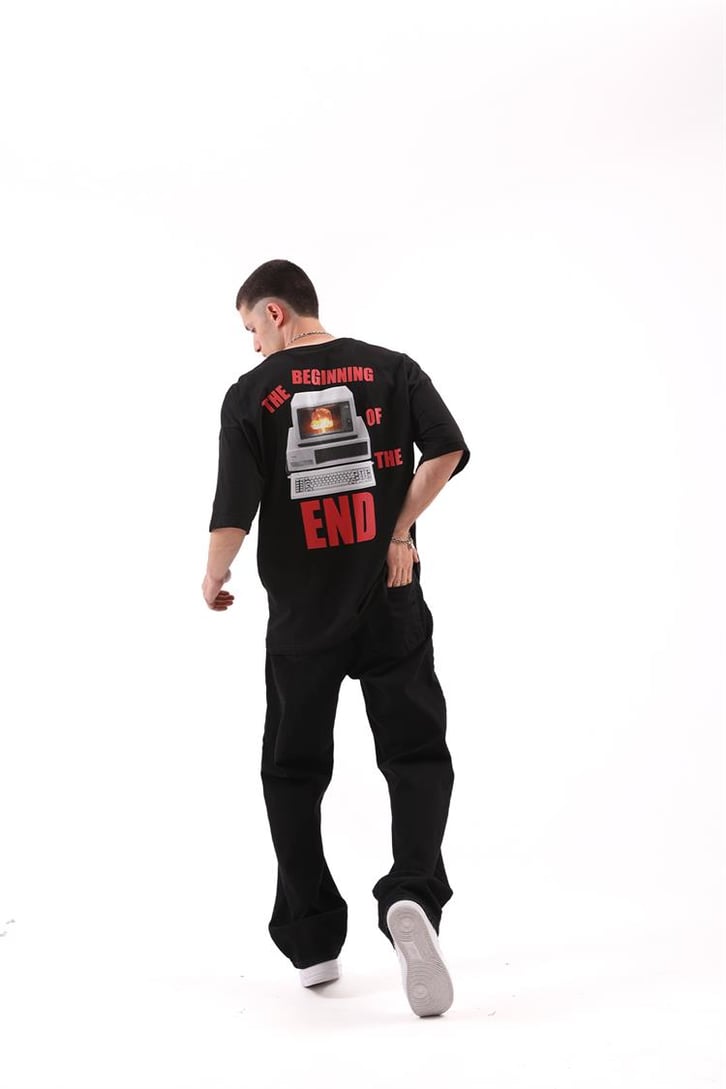 Computer End Baskılı Siyah Oversize Tişört