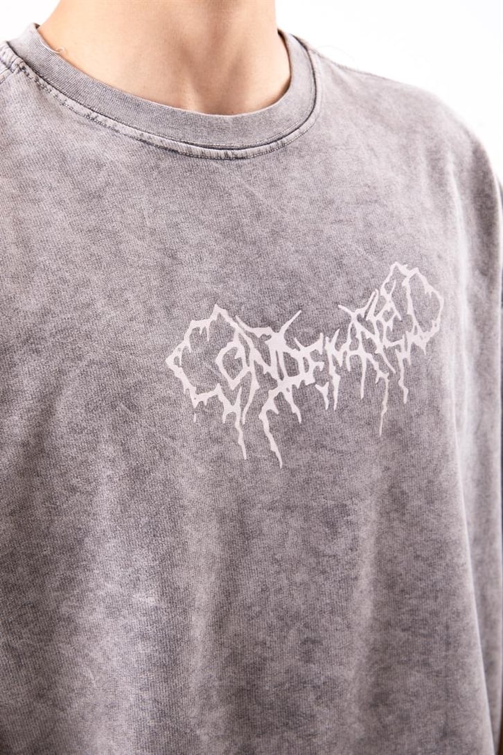 Condemaned Baskılı Acid Wash Oversize Tshirt
