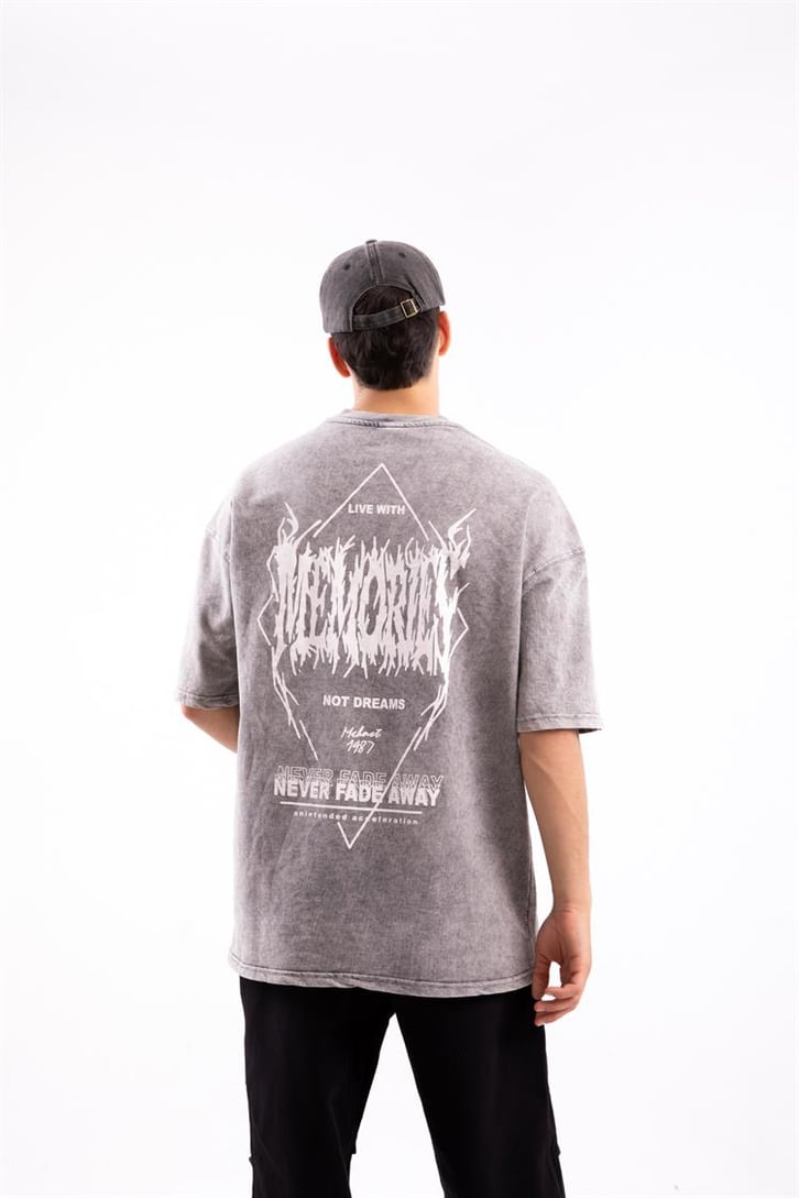 Condemaned Baskılı Acid Wash Oversize Tshirt