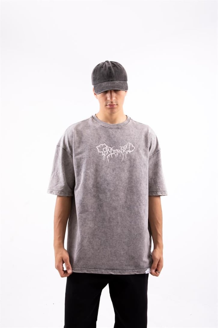 Condemaned Baskılı Acid Wash Oversize Tshirt