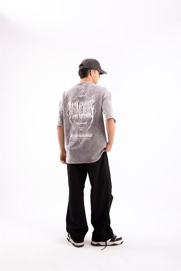 Condemaned Baskılı Acid Wash Oversize Tshirt