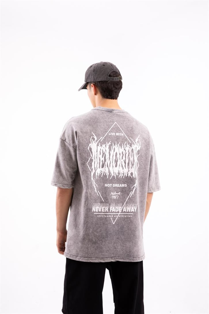 Condemaned Baskılı Acid Wash Oversize Tshirt