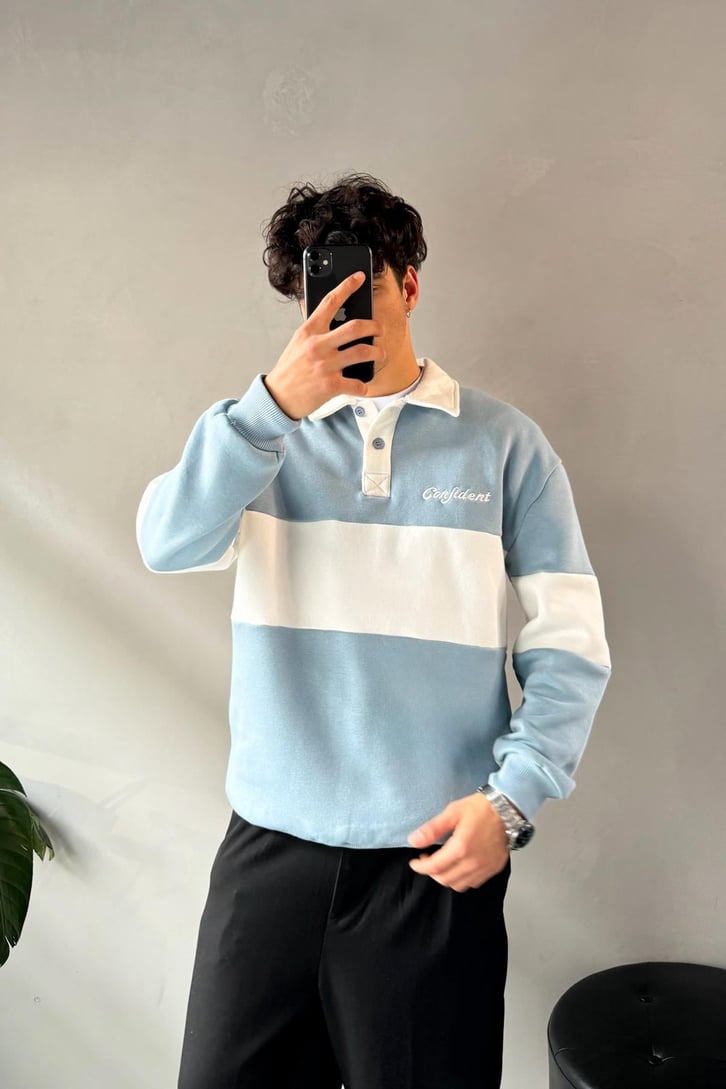 Confident Nakışlı Düğmeli Oversize Sweatshirt