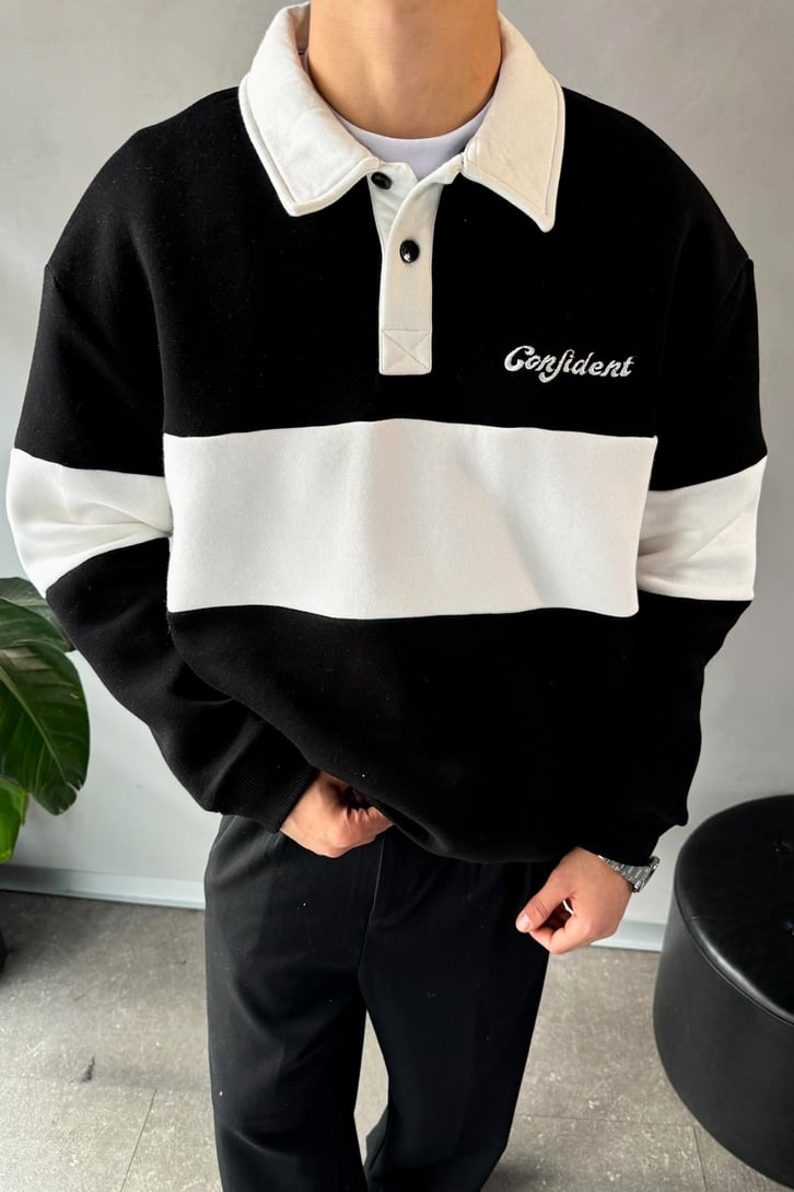 Confident Nakışlı Düğmeli Oversize Sweatshirt