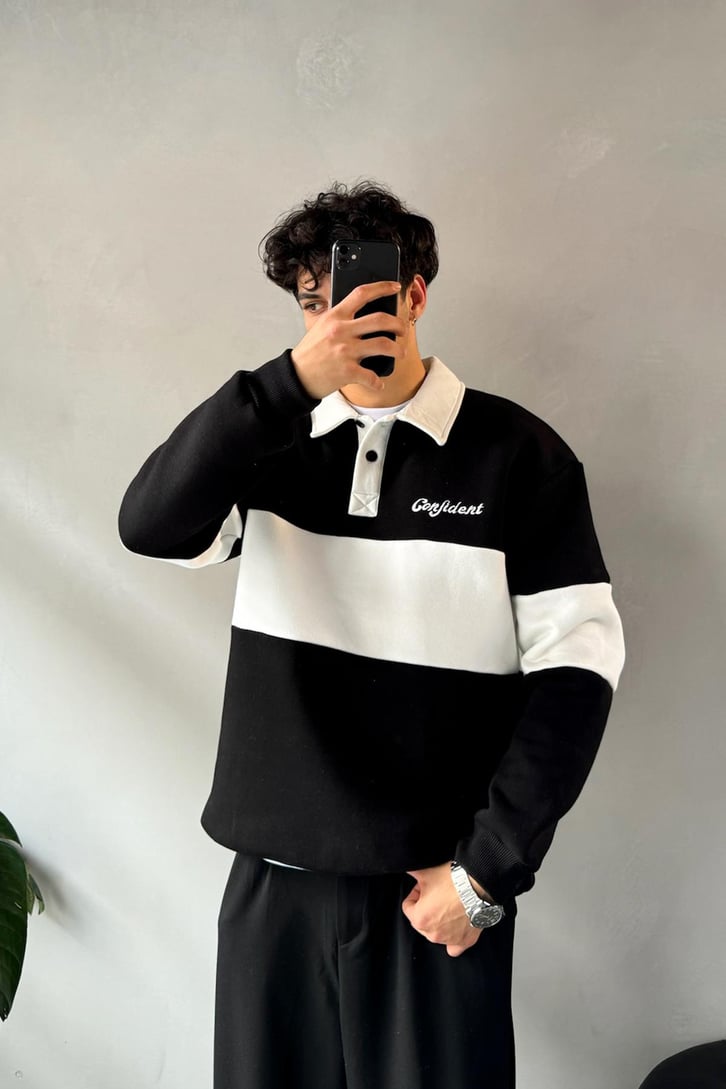 Confident Nakışlı Düğmeli Oversize Sweatshirt