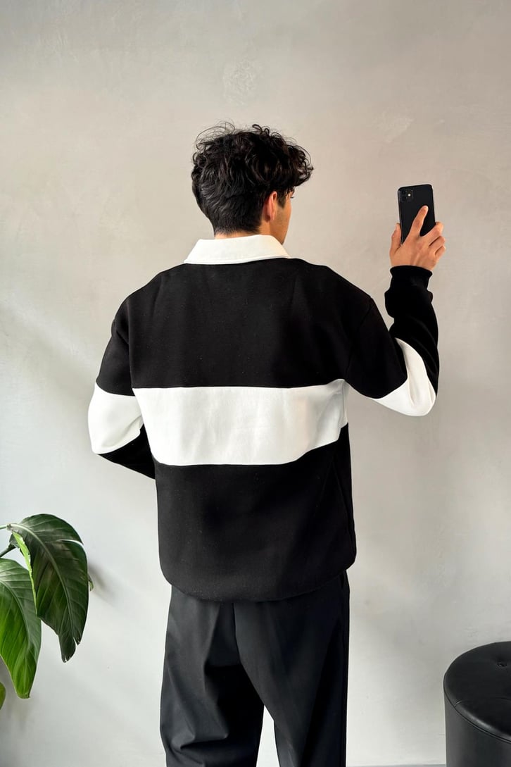 Confident Nakışlı Düğmeli Oversize Sweatshirt