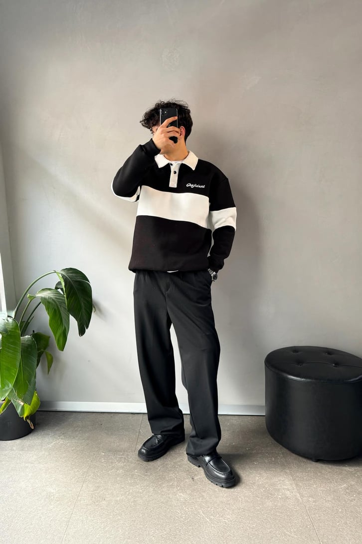 Confident Nakışlı Düğmeli Oversize Sweatshirt