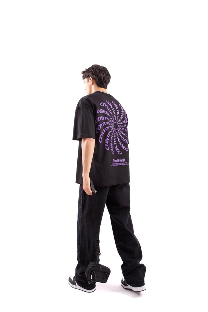 Continuous Sırt Baskılı Siyah Oversize Tshirt