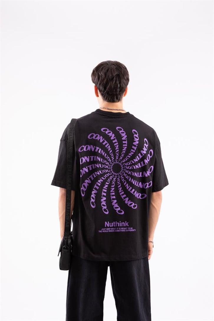 Continuous Sırt Baskılı Siyah Oversize Tshirt