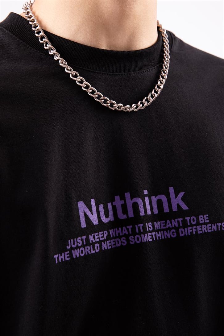 Continuous Sırt Baskılı Siyah Oversize Tshirt