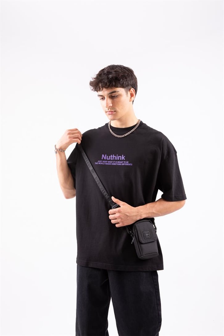 Continuous Sırt Baskılı Siyah Oversize Tshirt