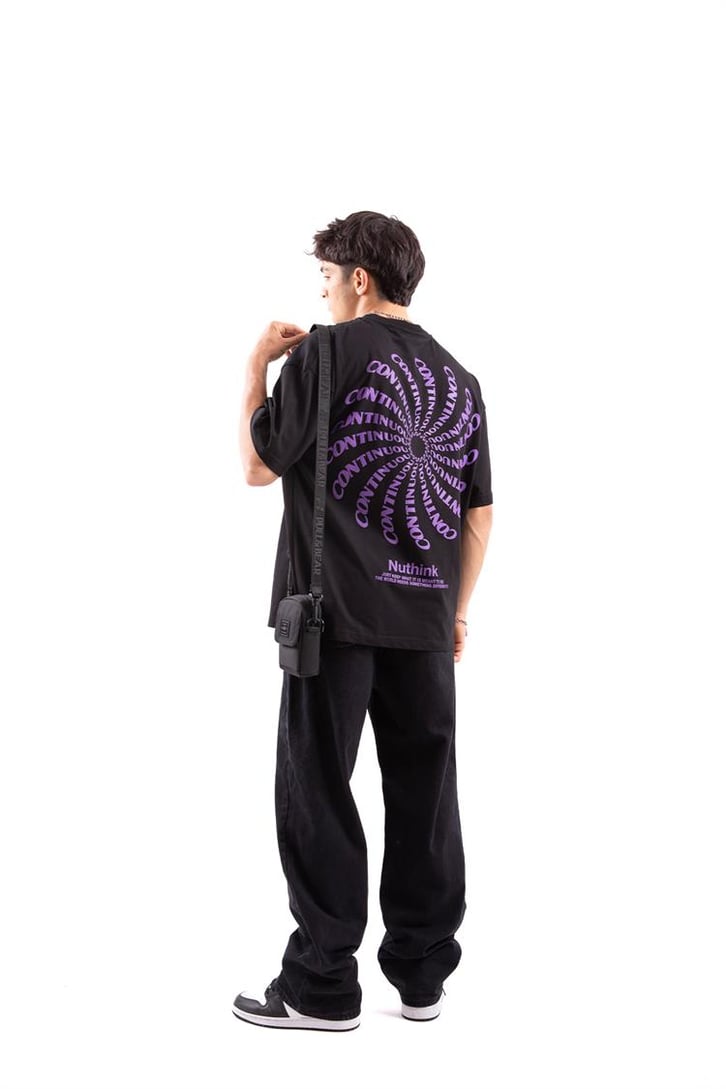 Continuous Sırt Baskılı Siyah Oversize Tshirt