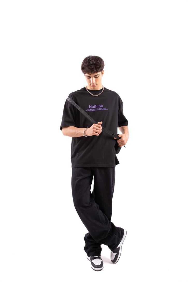Continuous Sırt Baskılı Siyah Oversize Tshirt