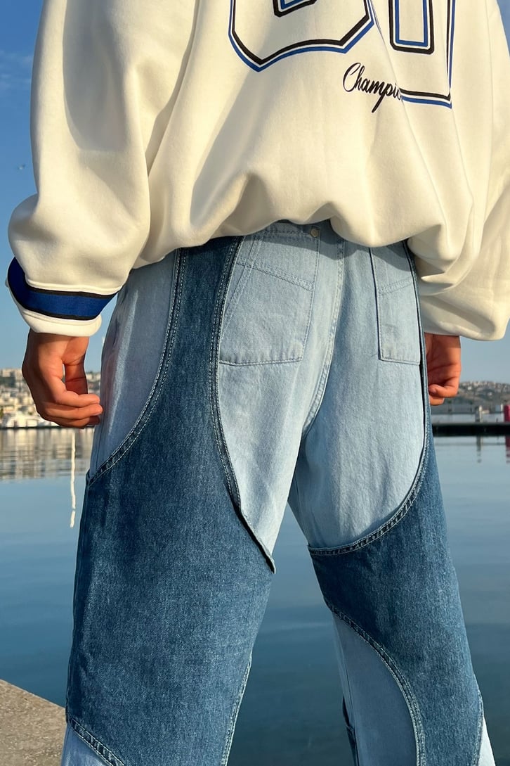 Contrast Cut Mavi Baggy Jean