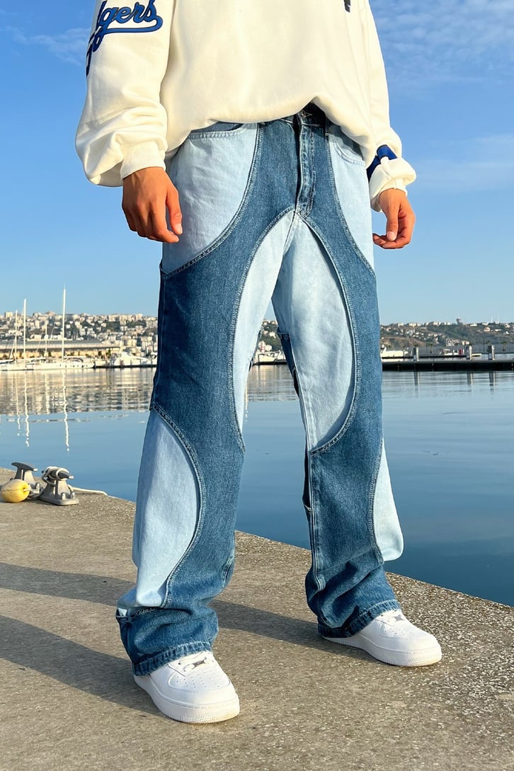 Contrast Cut Mavi Baggy Jean