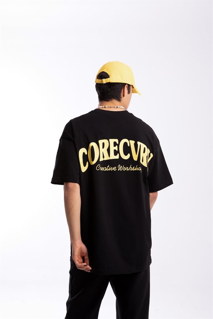 Corecvry Baskılı Siyah Oversize Tişört