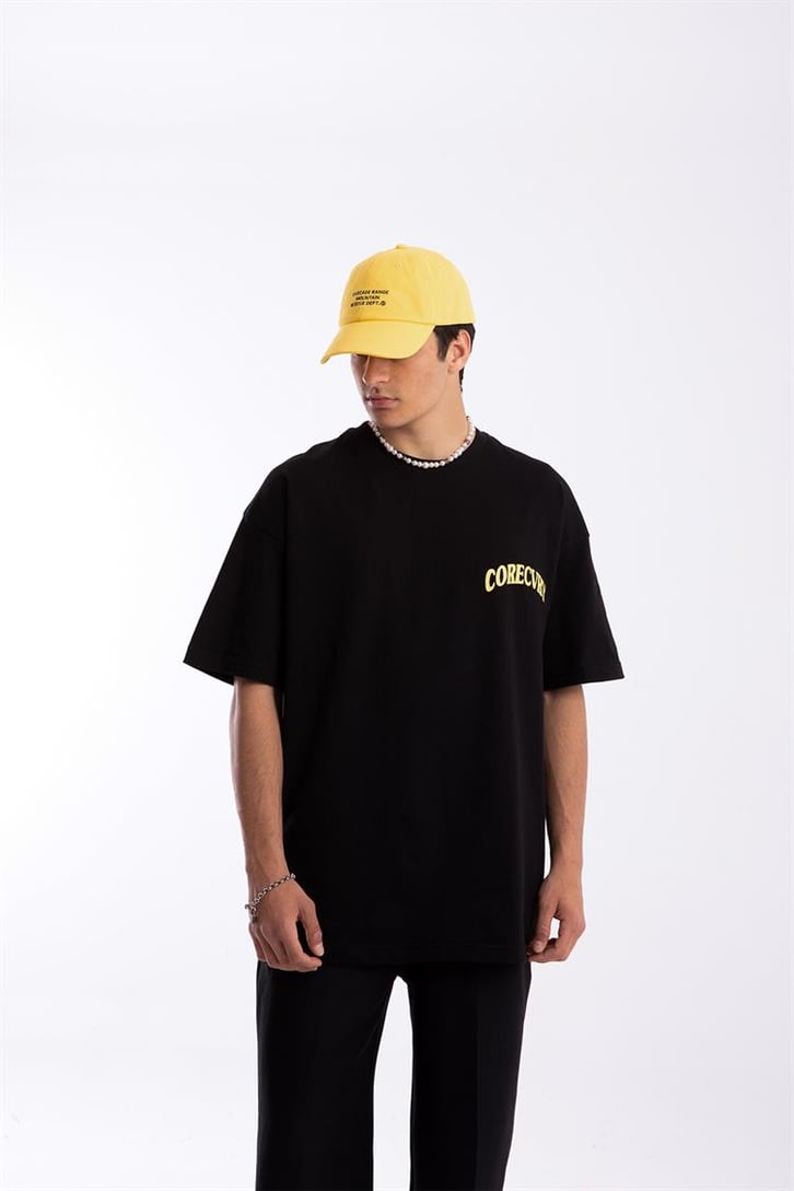 Corecvry Baskılı Siyah Oversize Tişört
