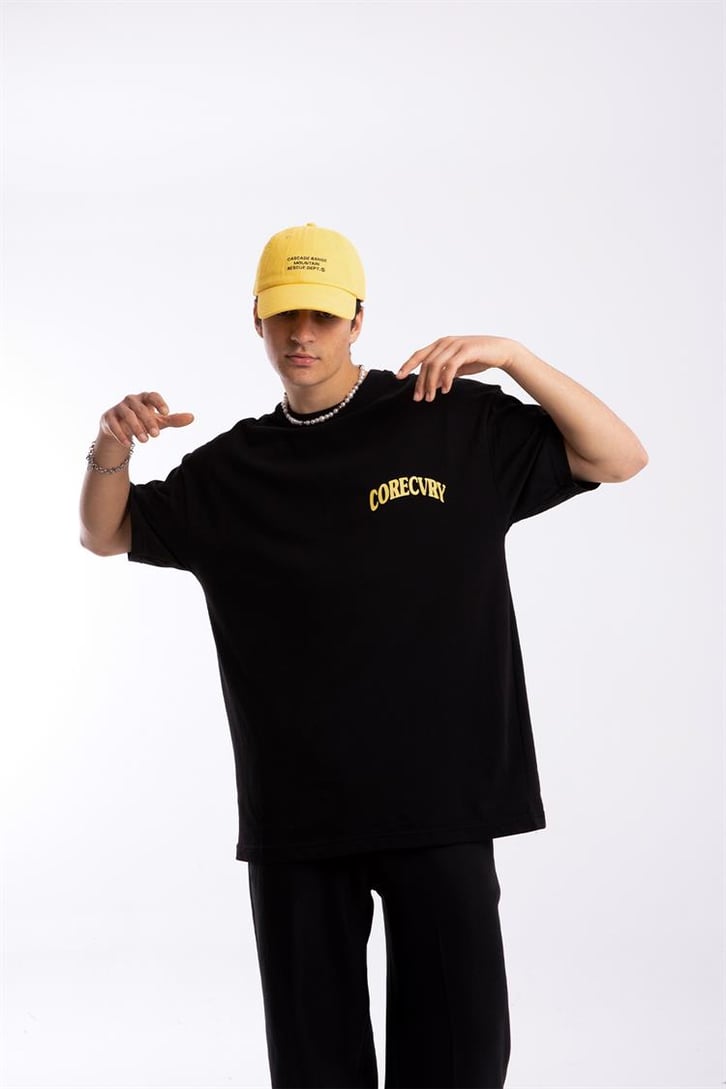 Corecvry Baskılı Siyah Oversize Tişört