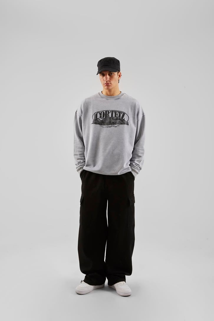 Corteız Baskılı Gri Oversize Hoodie