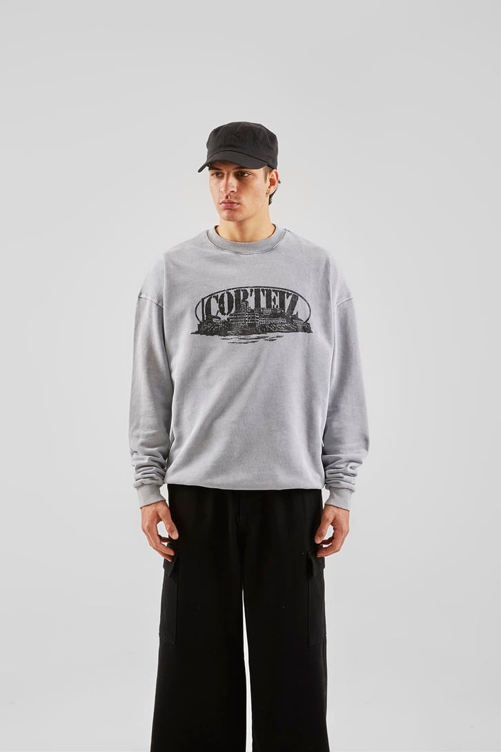 Corteız Baskılı Gri Oversize Hoodie