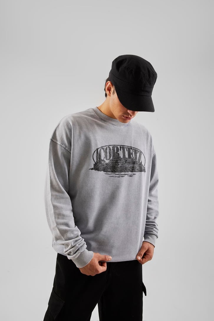 Corteız Baskılı Gri Oversize Hoodie