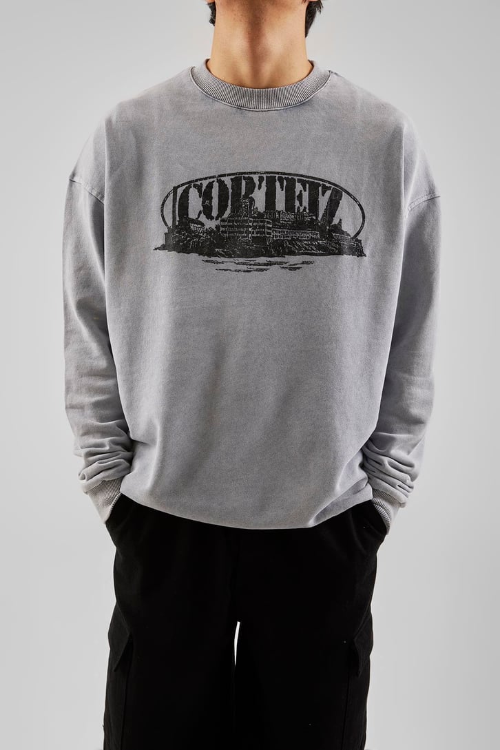 Corteız Baskılı Gri Oversize Hoodie