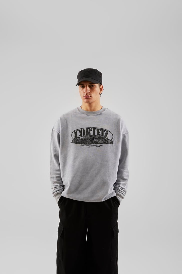 Corteız Baskılı Gri Oversize Hoodie