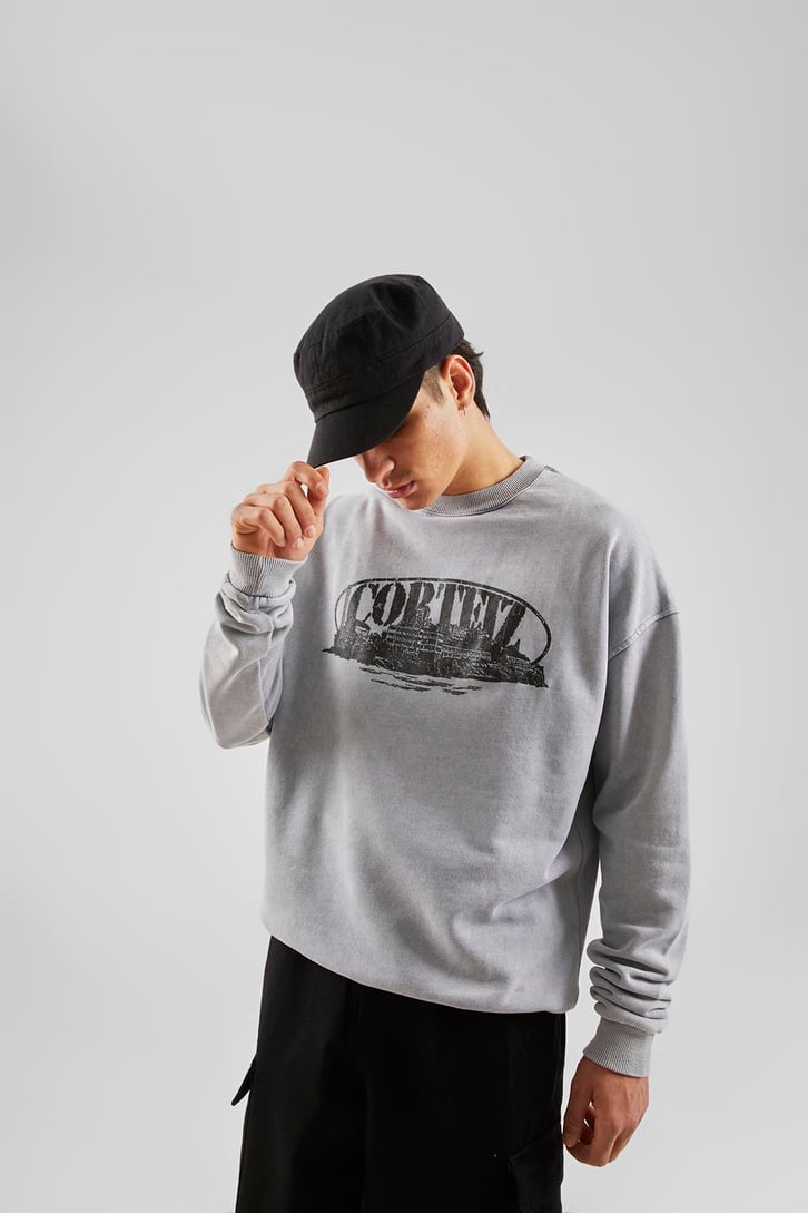 Corteız Baskılı Gri Oversize Hoodie