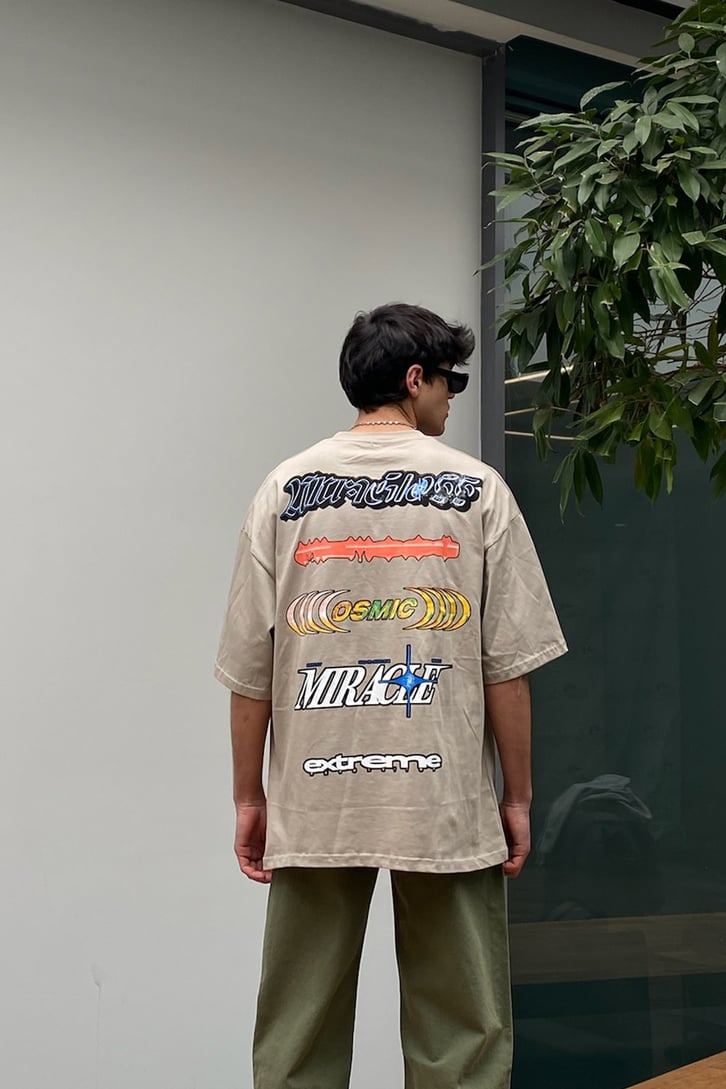 Cosmic Oversize Printed Beige Tshirt