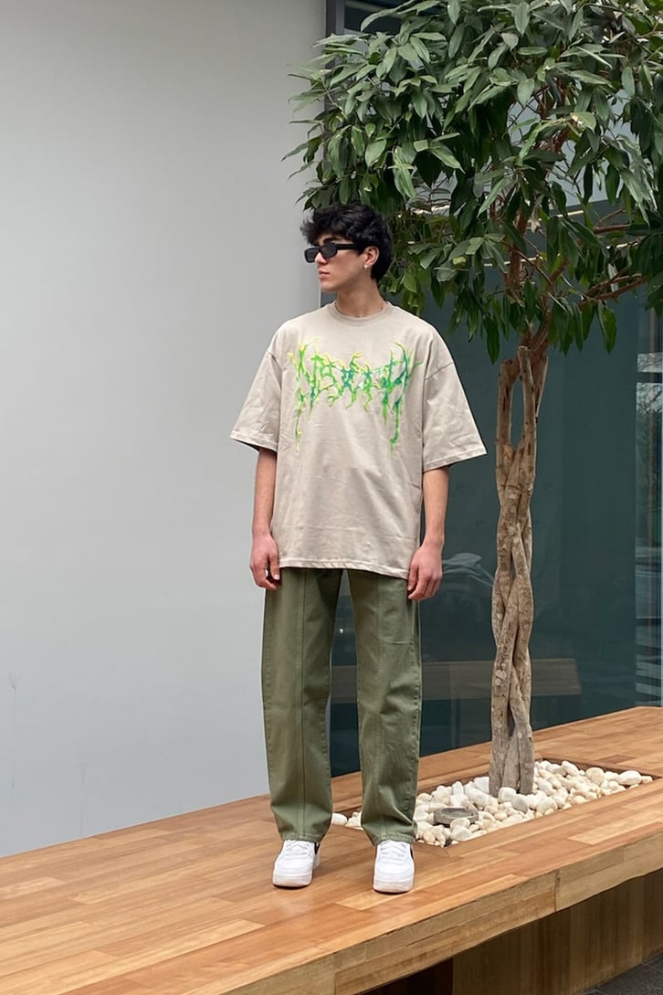 Cosmic Oversize Printed Beige Tshirt