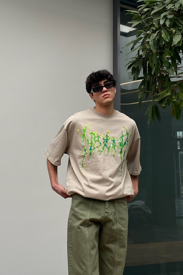 Cosmic Oversize Printed Beige Tshirt