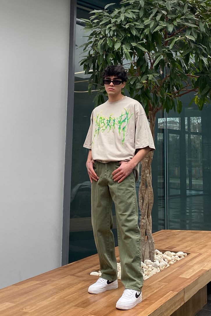 Cosmic Oversize Printed Beige Tshirt