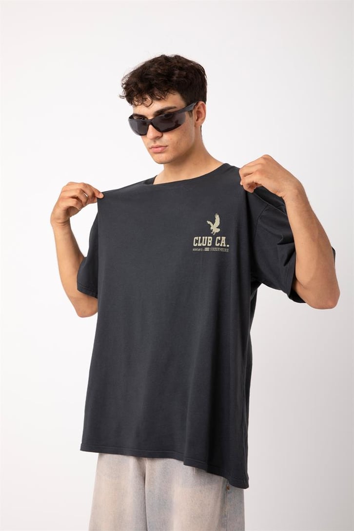 Country Club Baskılı Füme Oversize Tişört